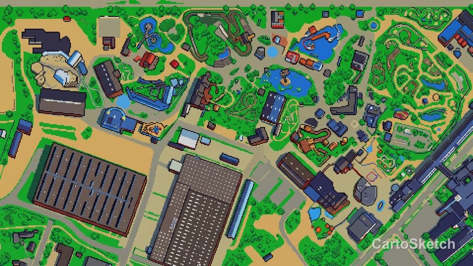 Legoland rendered in Pixel Art style by Cartosketch AI