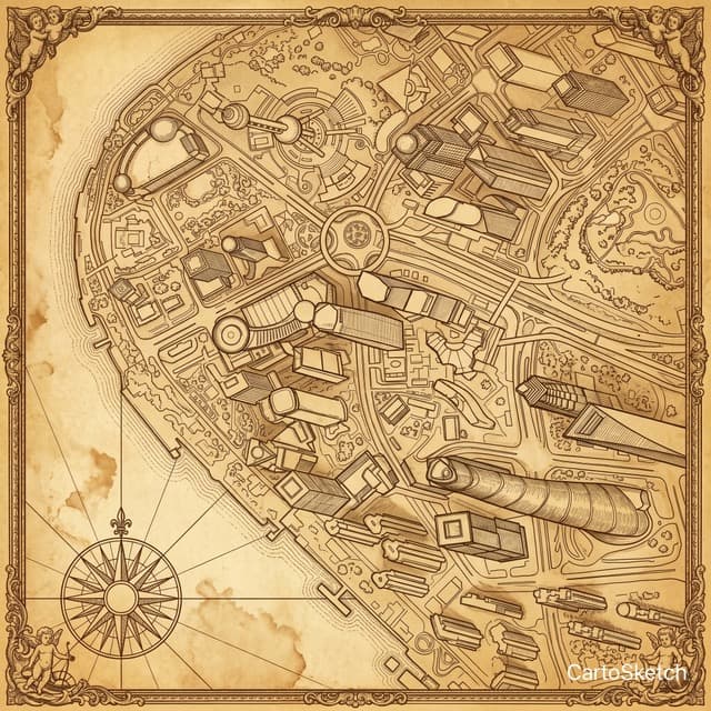 Lujiazui, Shanghai rendered in Vintage Map style by Cartosketch AI